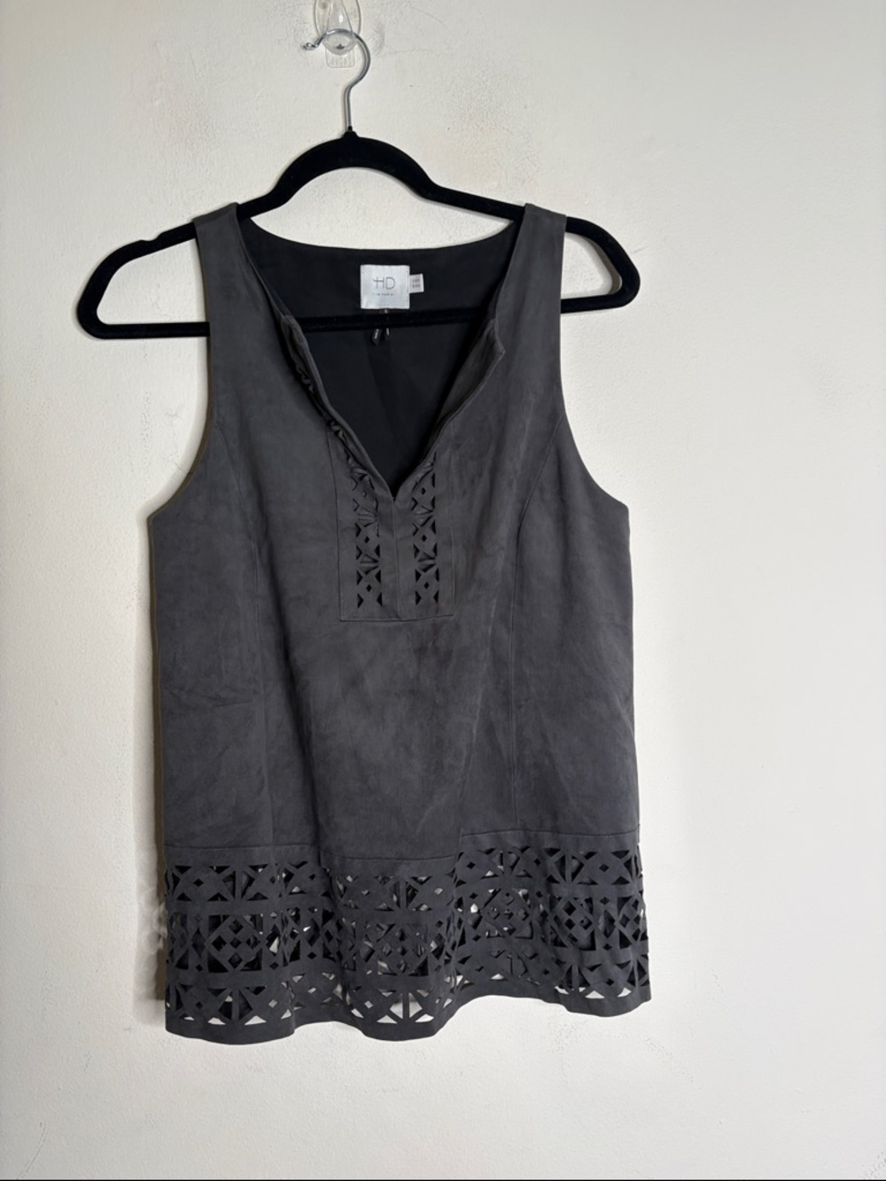 HD in Paris Charcoal Laser-Cut Hem Sleeveless Tank